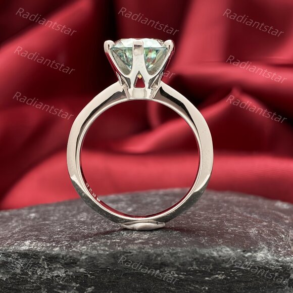 NEW Certified 3 ct. t.w. Blue Green Moissanite Solitaire 6 Prong Ring - Picture 6 of 8